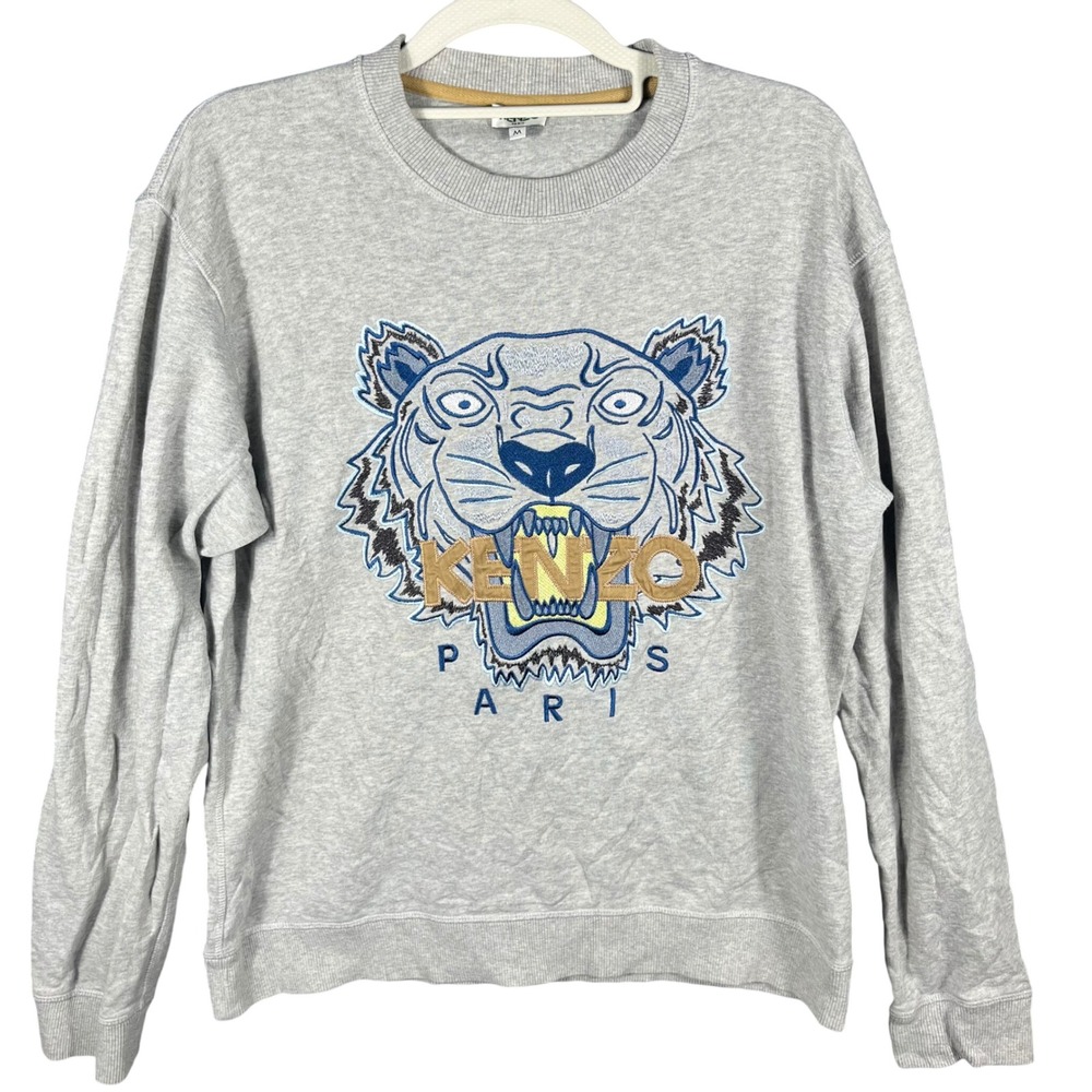 Kenzo Sweatshirt Mens M Grey Embroidered Tiger Logo Paris F755SW0014XC